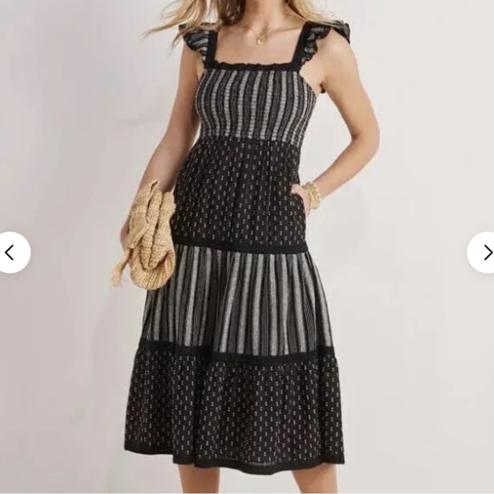 Vineyard Vines Black and White Jacquard Smocked Midi Dress